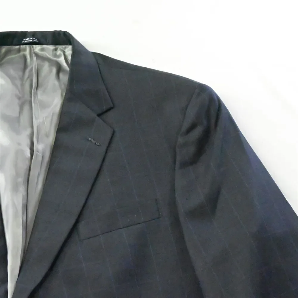 Hart Schaffner Marx 48R Blue Plaid 100% Wool USA Mens‎ Blazer Sport Coat Jacket